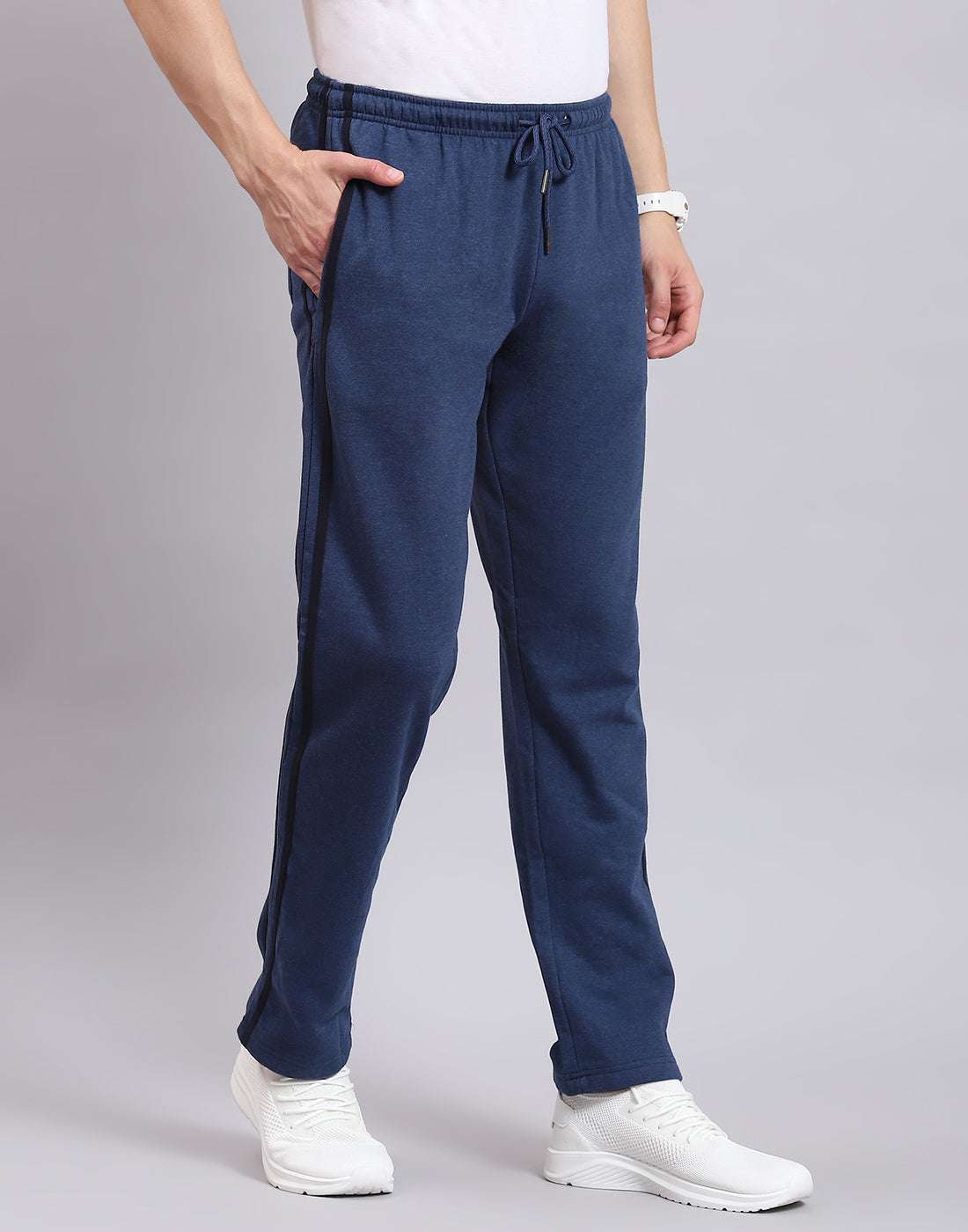 Men Navy Blue Solid Regular Fit Winter Lower