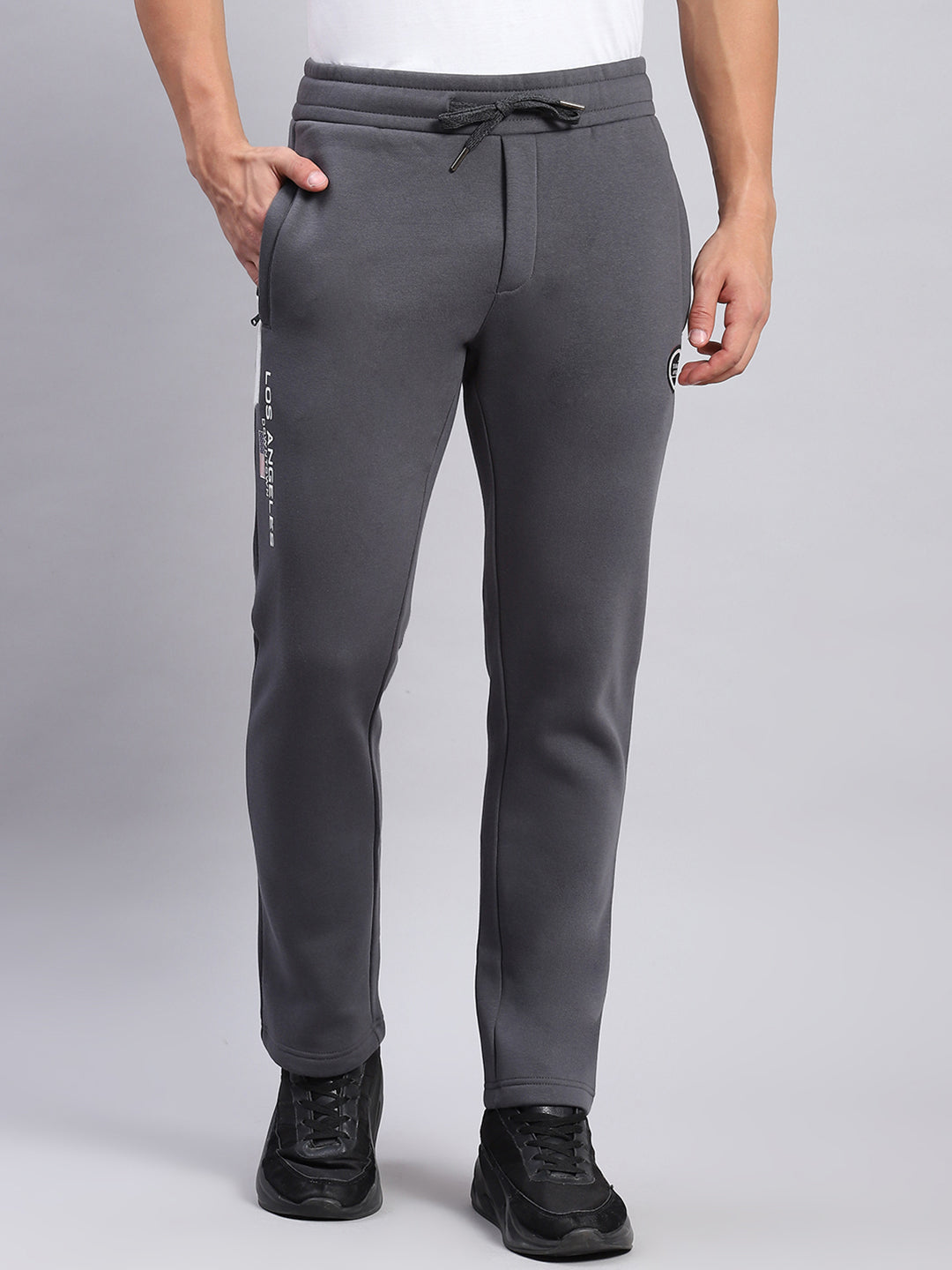 Men Grey Printed Regular Fit Winter Lowers