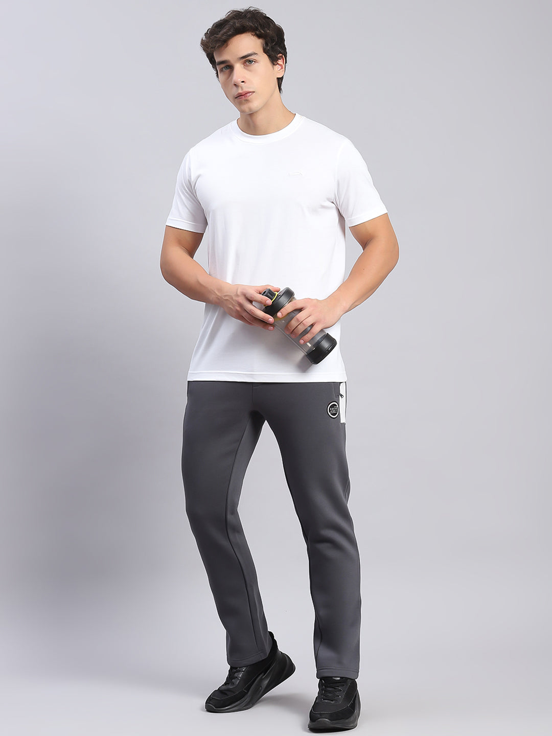 Men Grey Printed Regular Fit Winter Lowers