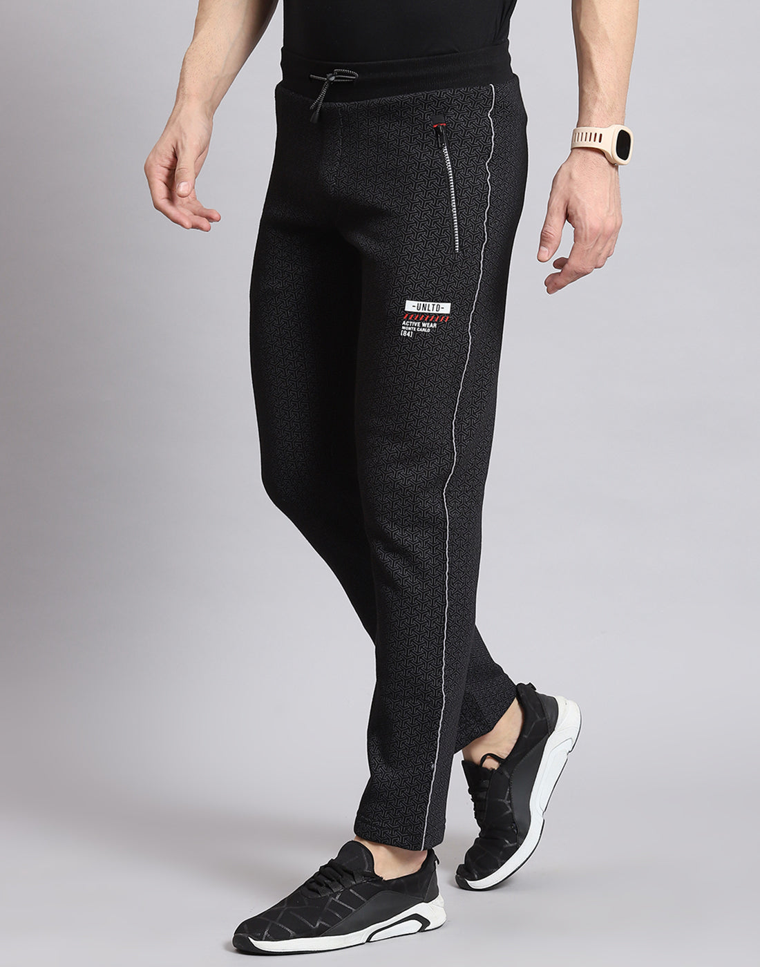 Men Black Self Design Regular Fit Winter Lower