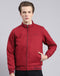 Men Maroon Solid Stand Collar Full Sleeve Jacket