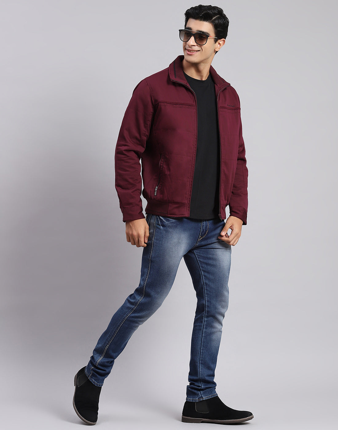 Men Maroon Solid Spread Collar Full Sleeve Jackets