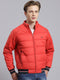 Men Red Solid Stand Collar Full Sleeve Jacket