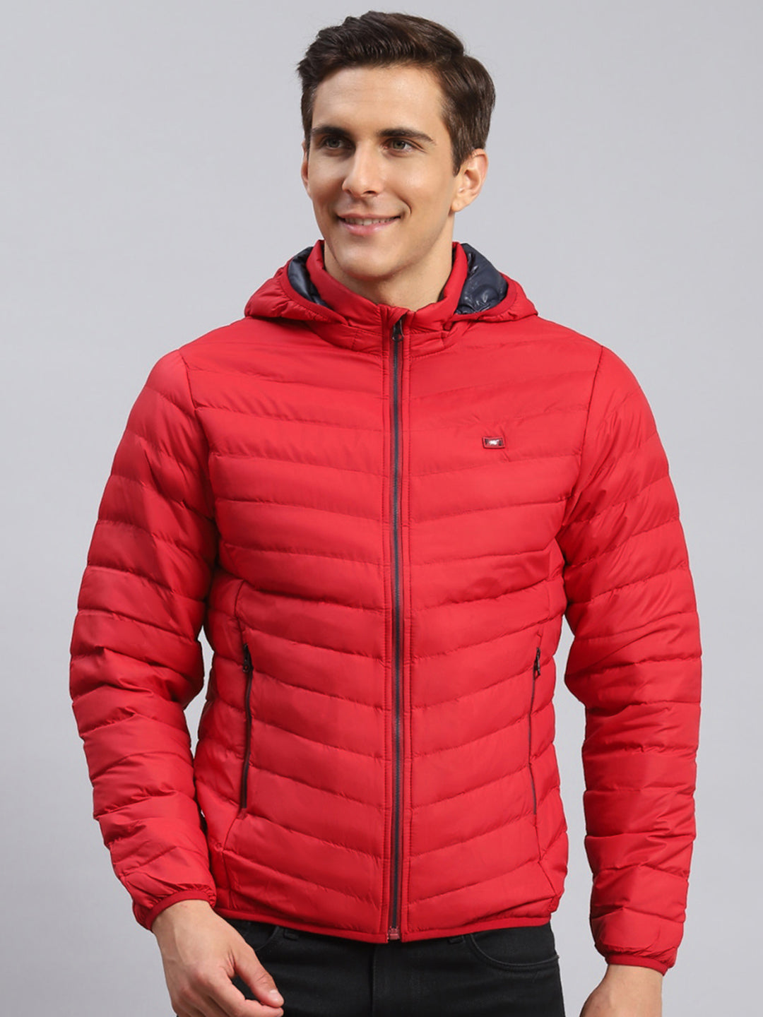Men Red Solid Polyester Blend Jacket