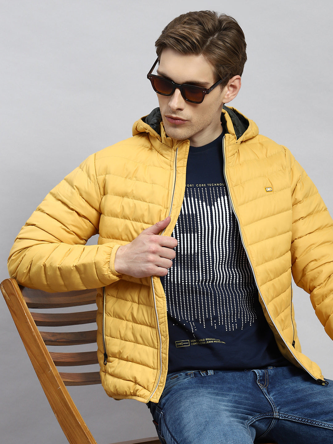 Men Mustard Plain Jacket