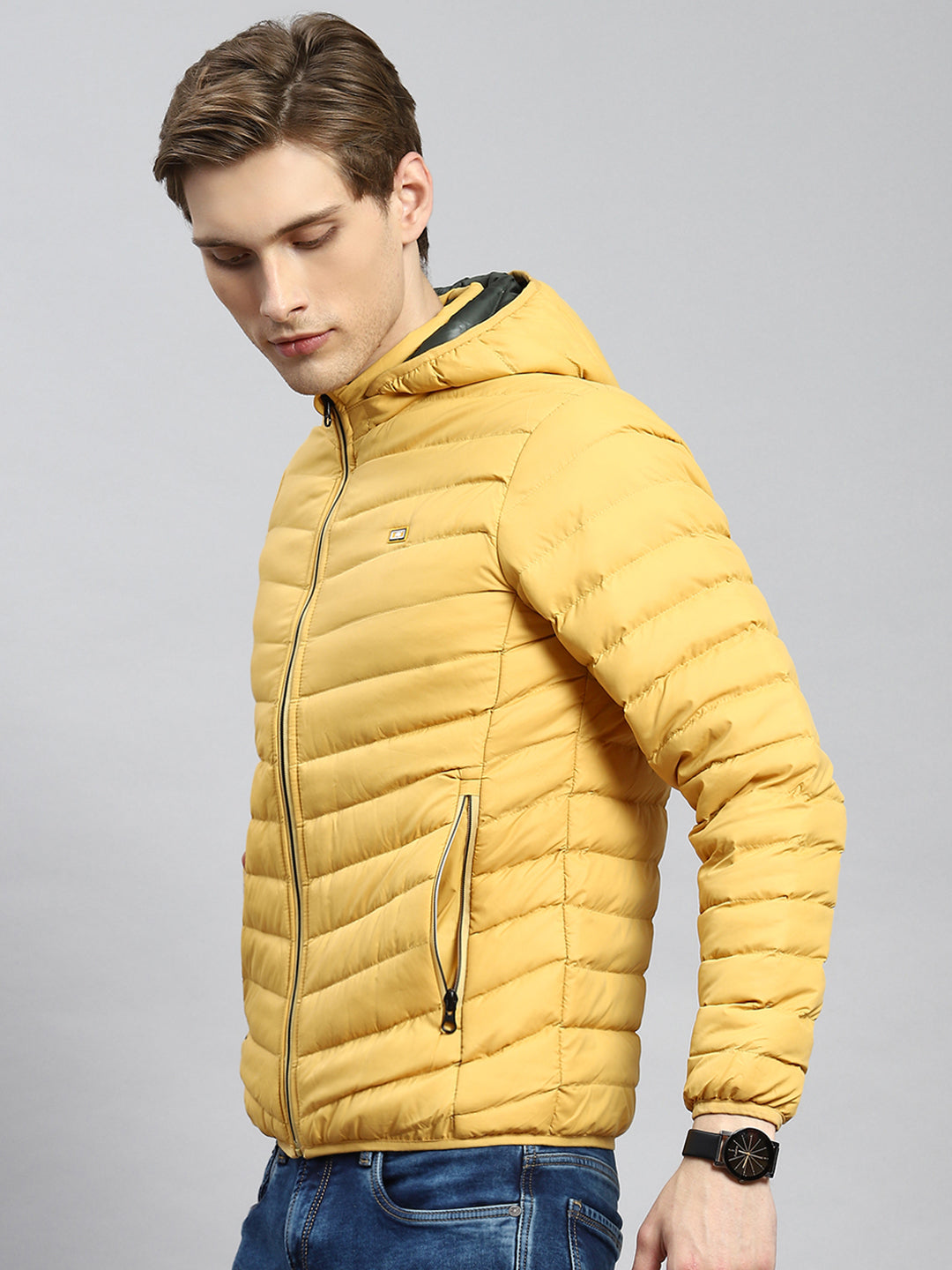 Men Mustard Plain Jacket