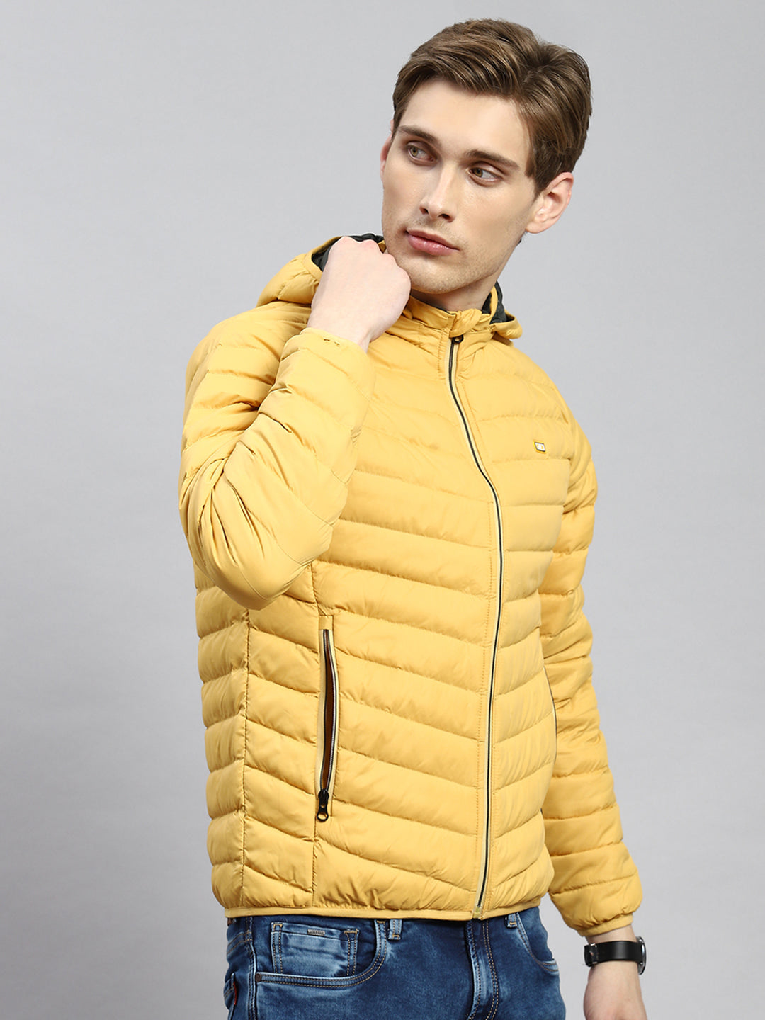 Men Mustard Plain Jacket