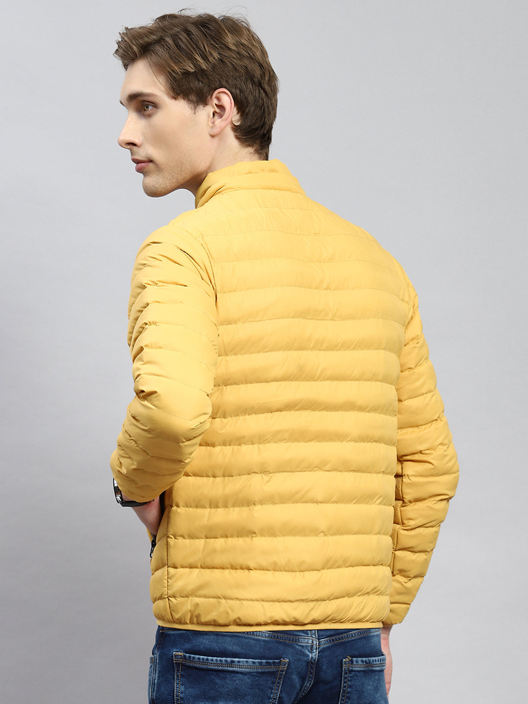 Men Mustard Plain Jacket