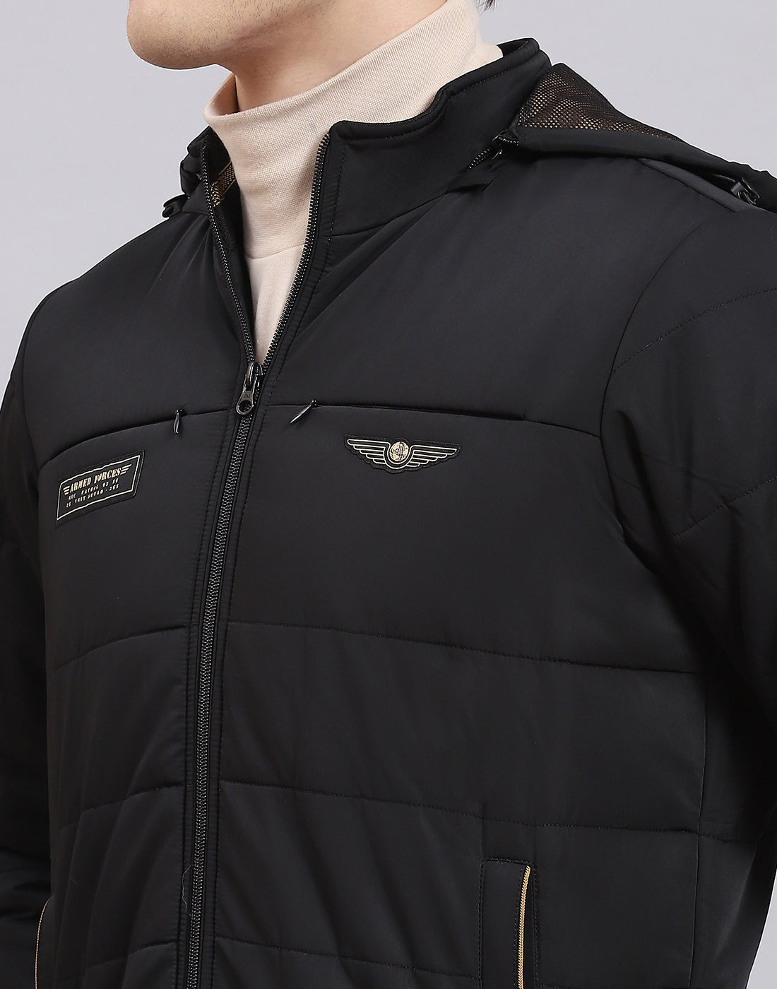 Men Black Solid Hooded Full Sleeve Jacket