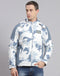 Men White Printed Hooded Full Sleeve Jacket