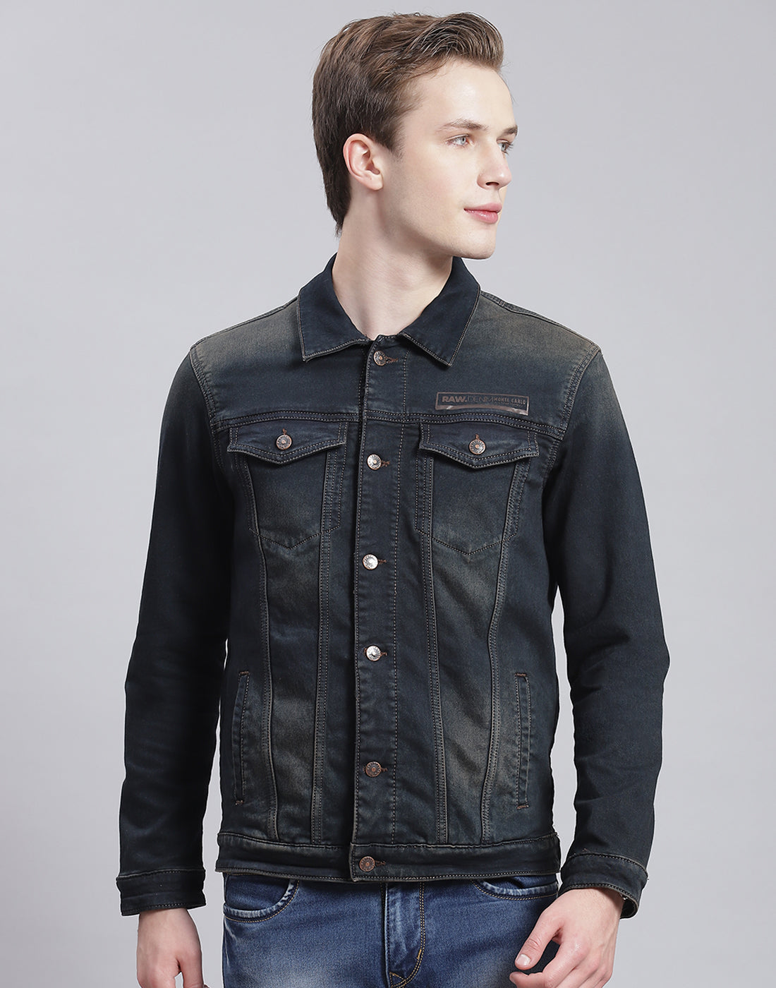 Men Blue Solid Collar Full Sleeve Jacket