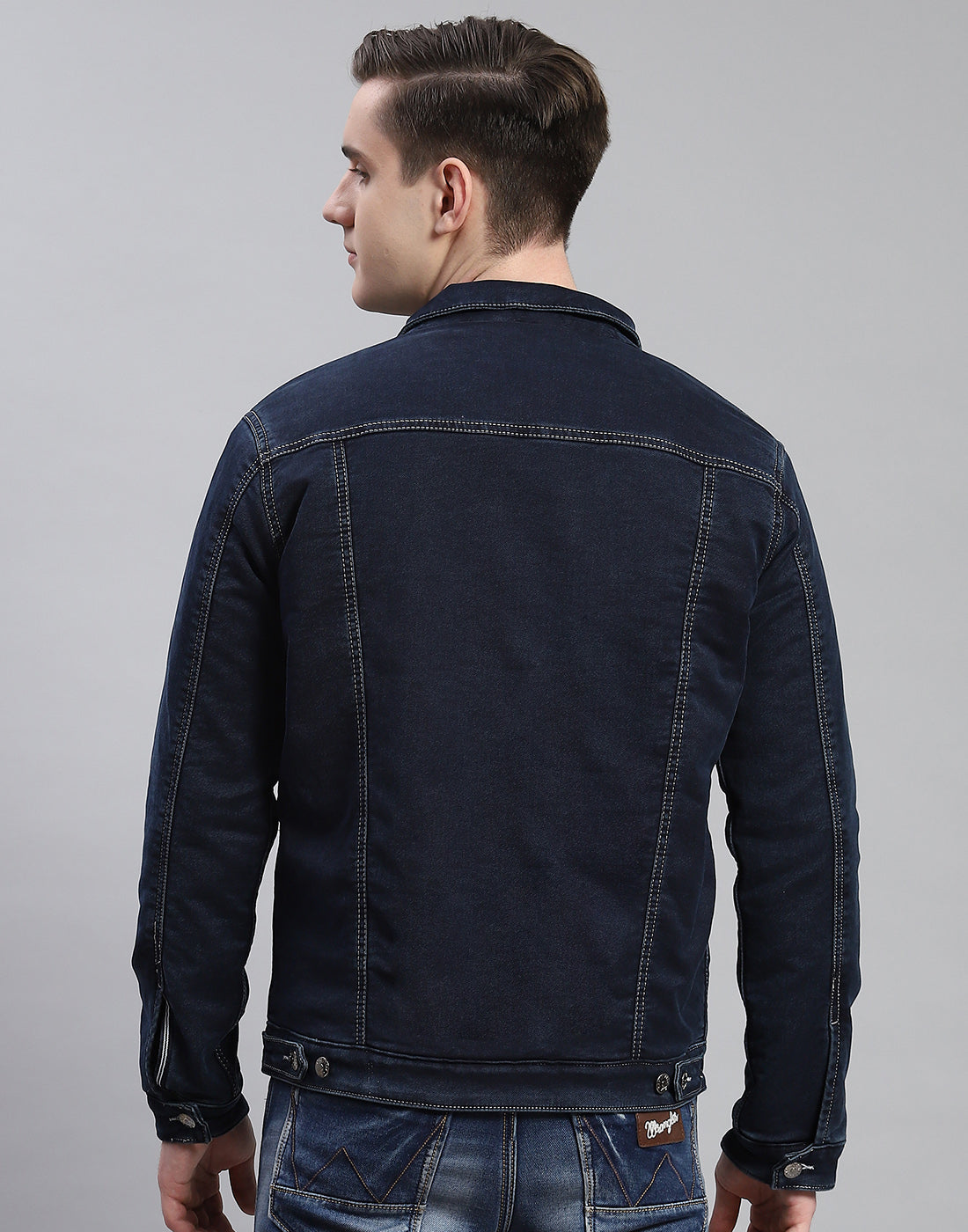 Men Navy Blue Solid Collar Full Sleeve Jacket