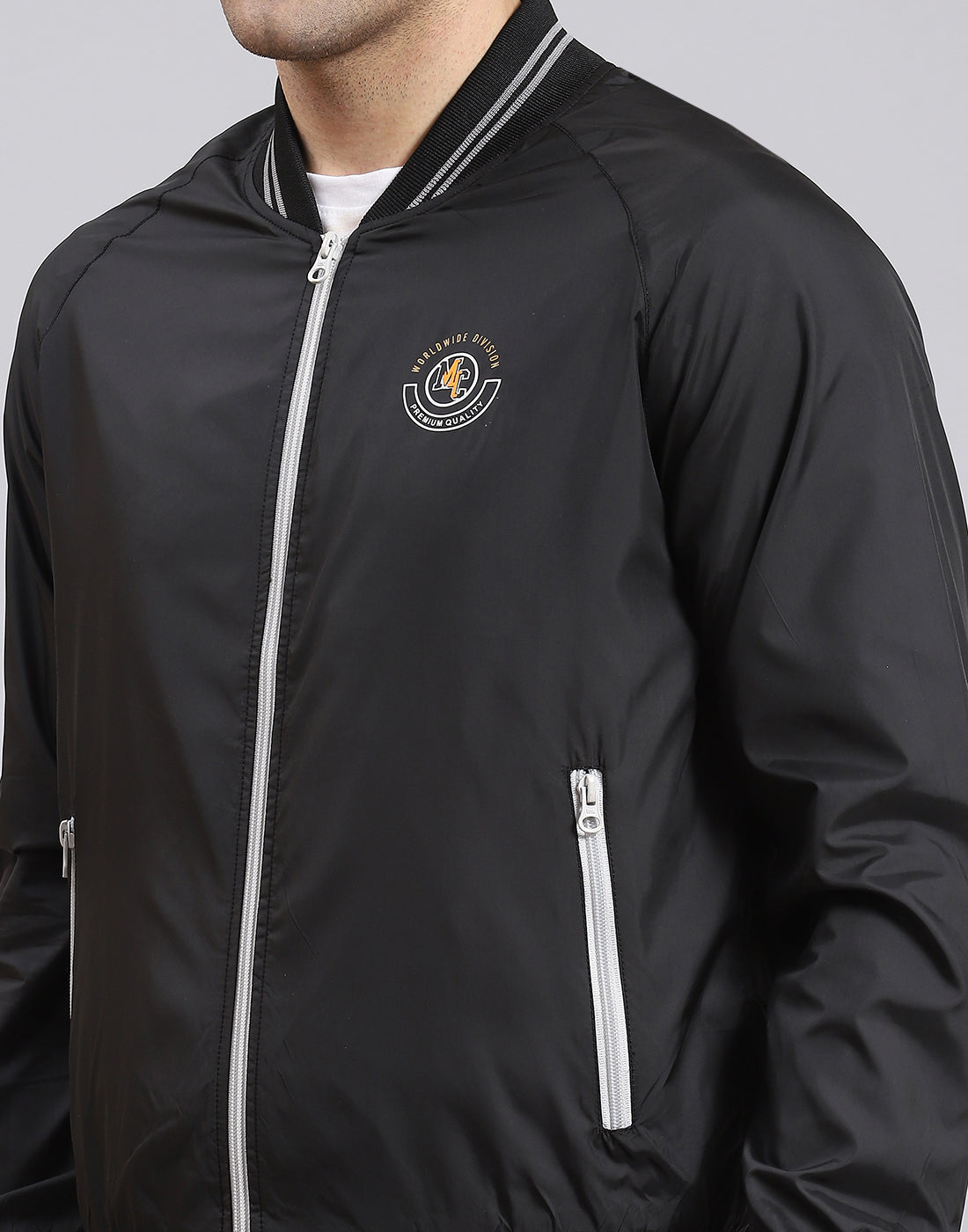 Men Black Solid Mandarin Collar Full Sleeve Jacket