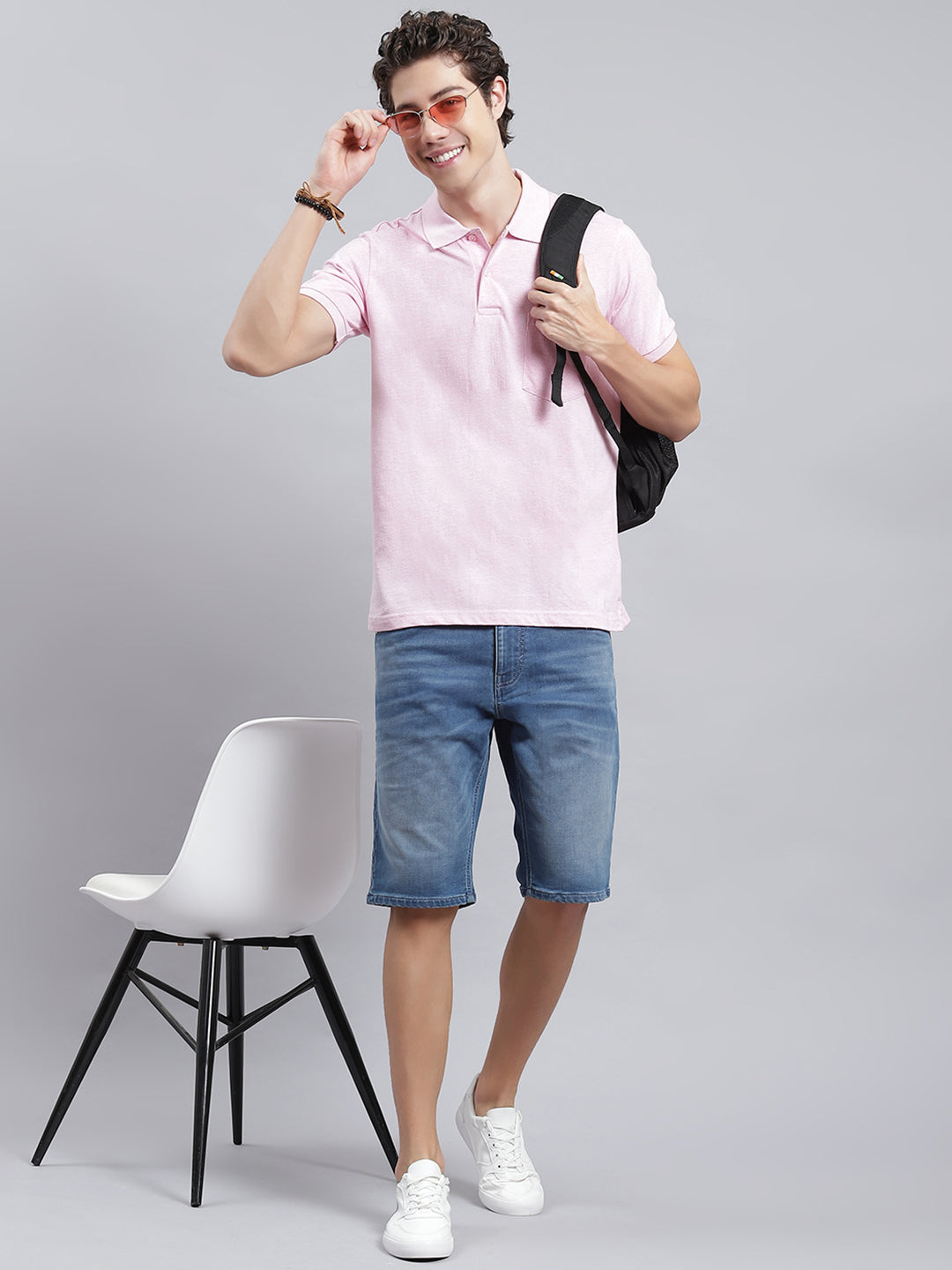 Men Pink Jaquard T-Shirt