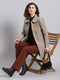 Women Brown Solid Collar Full Sleeve Coat