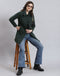 Women Green Solid Collar Full Sleeve Coat