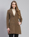 Women Khaki Solid Lapel Collar Full Sleeve Coat