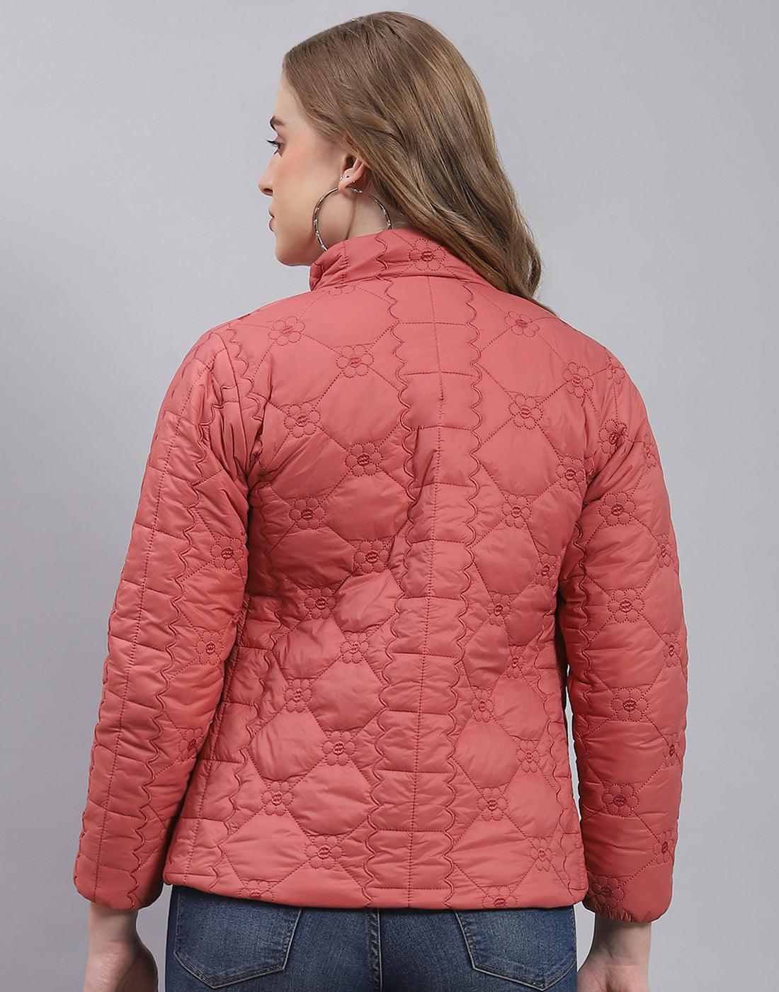 Women Coral Embroidered Stand Collar Full Sleeve Jacket