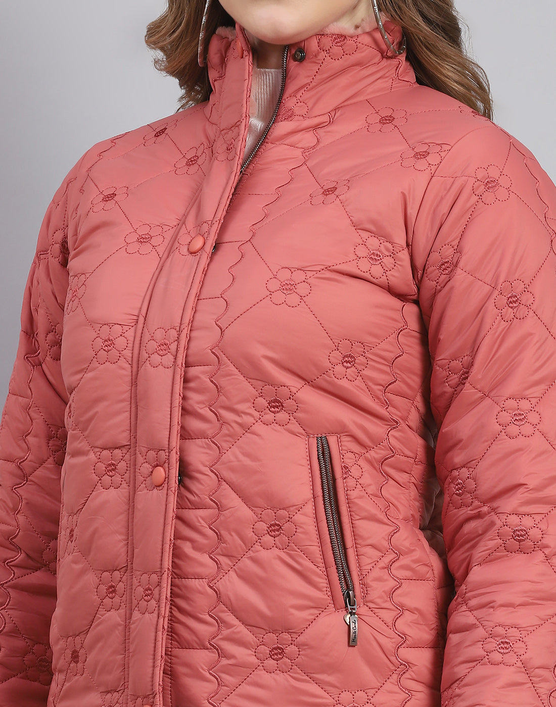 Women Coral Embroidered Stand Collar Full Sleeve Jacket