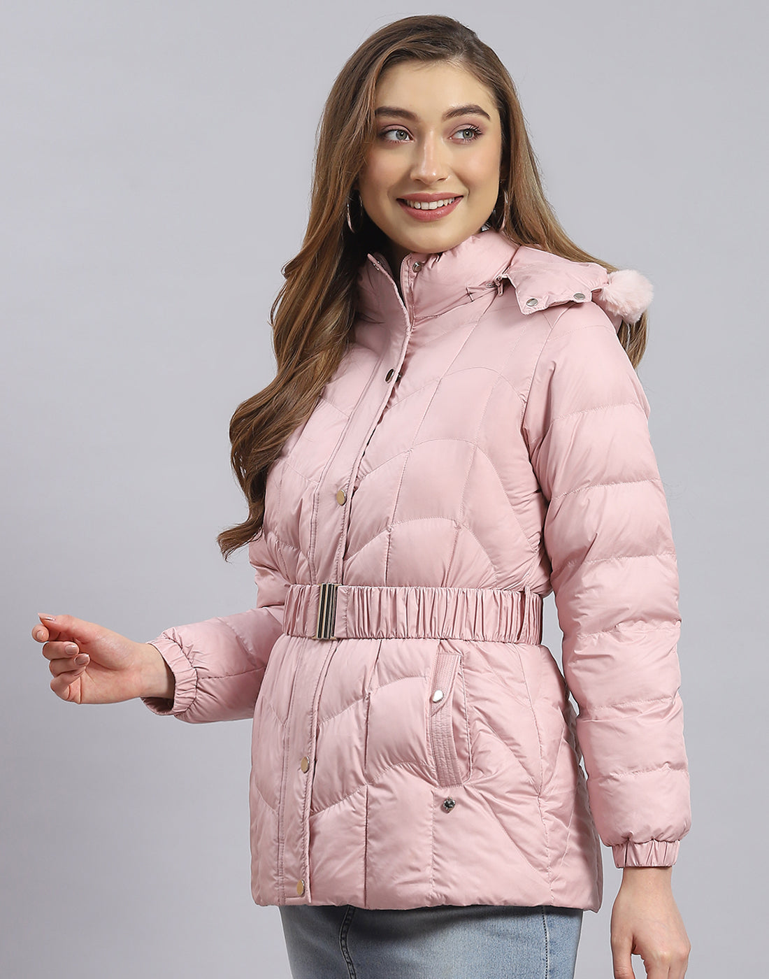 Women Pink Solid Hooded Full Sleeve Jacket