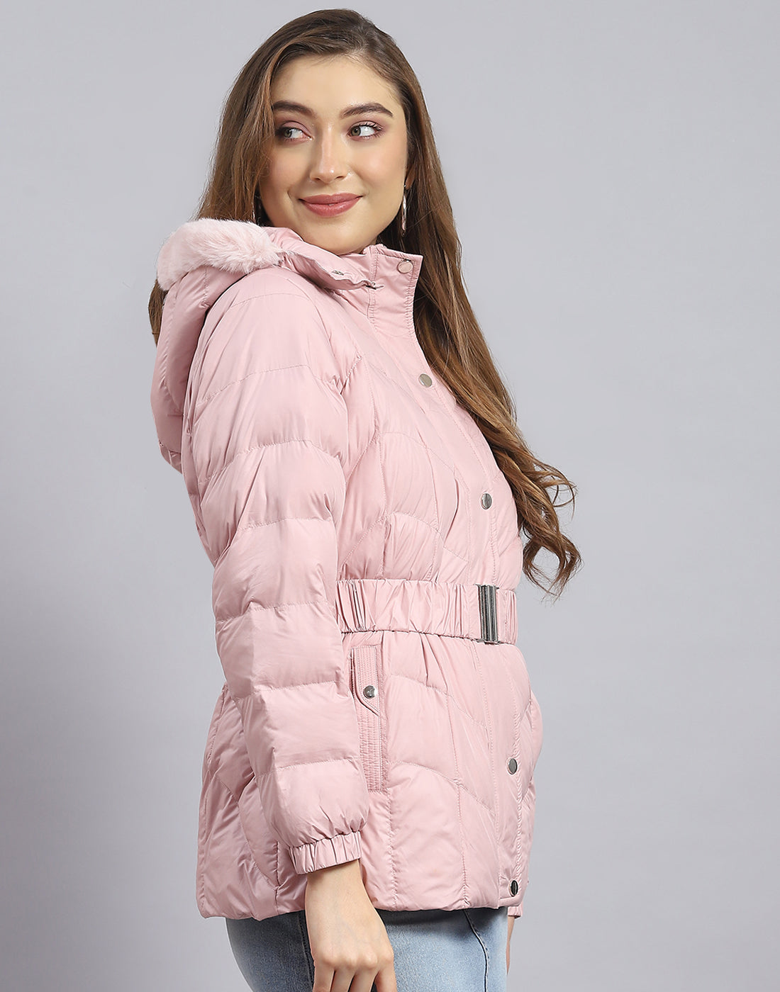 Women Pink Solid Hooded Full Sleeve Jacket