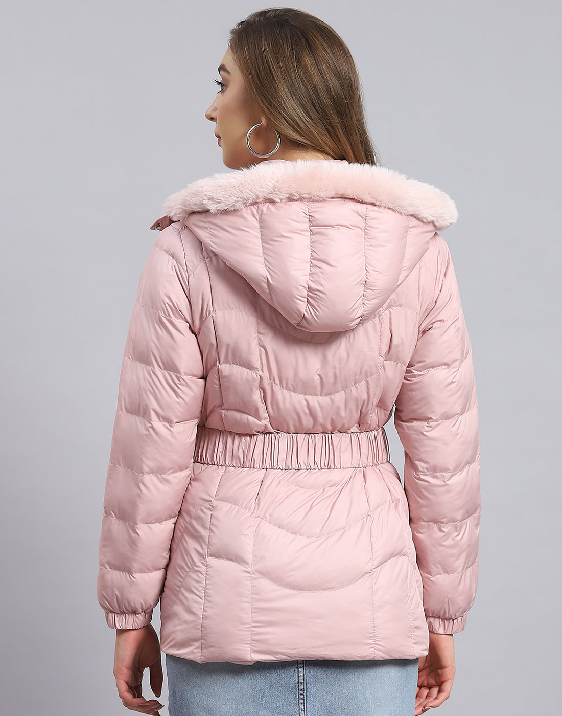 Women Pink Solid Hooded Full Sleeve Jacket