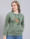 Women Green Printed Round Neck Full Sleeve Sweatshirt