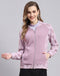 Women Purple Solid Stand Collar Full Sleeve Sweatshirt