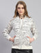 Women Off White Printed Mandarin Collar Full Sleeve Jacket