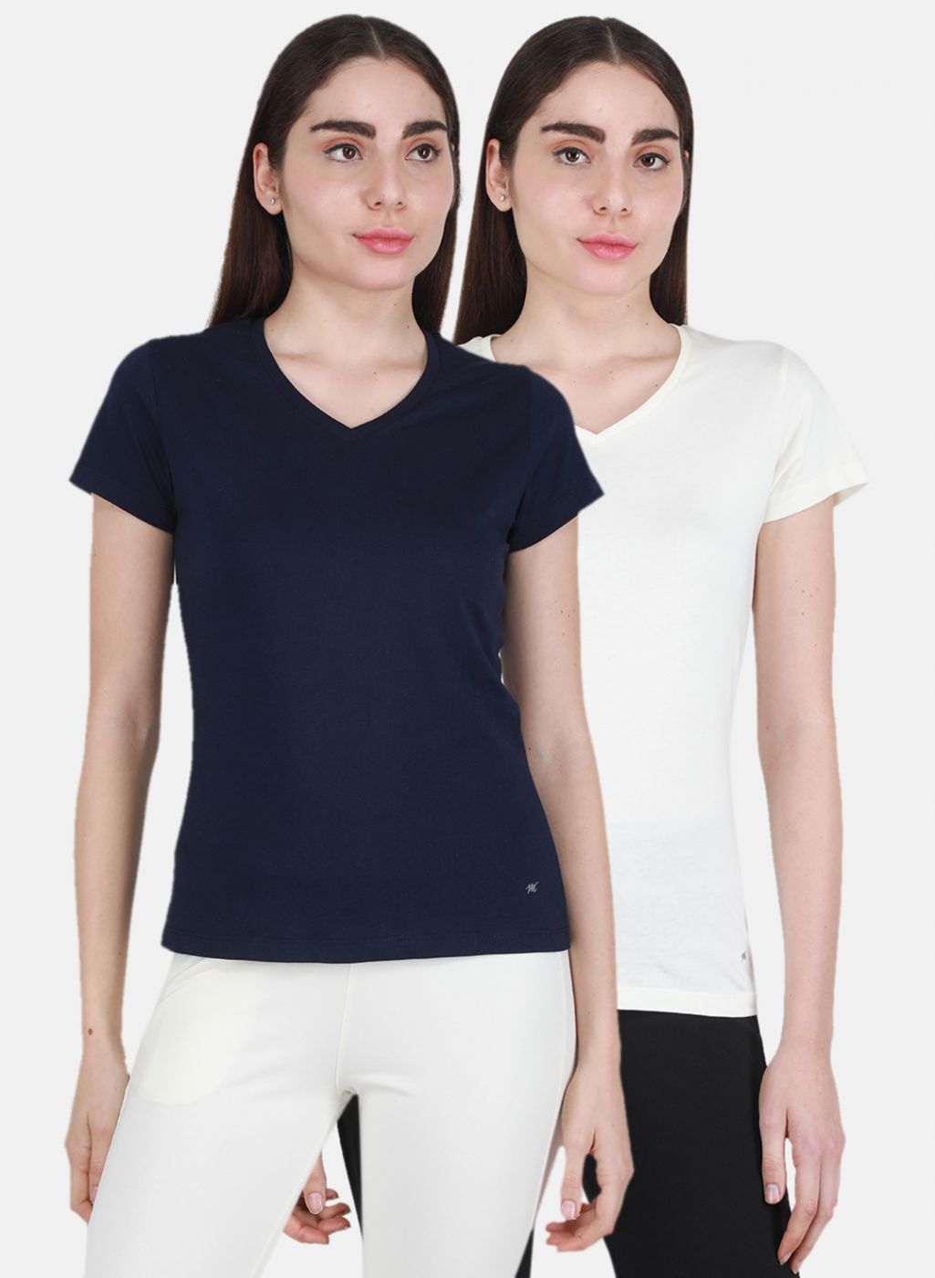 Women Blue & Off White Solid Top 2 Pc Set
