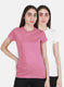 Women Off White & Pink Solid Top 2 Pc Set