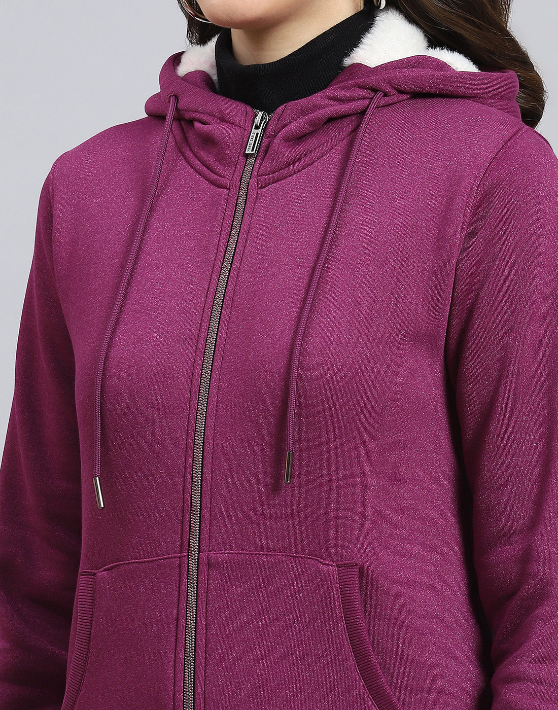 Women Purple Solid Hooded Full Sleeve Sweatshirt