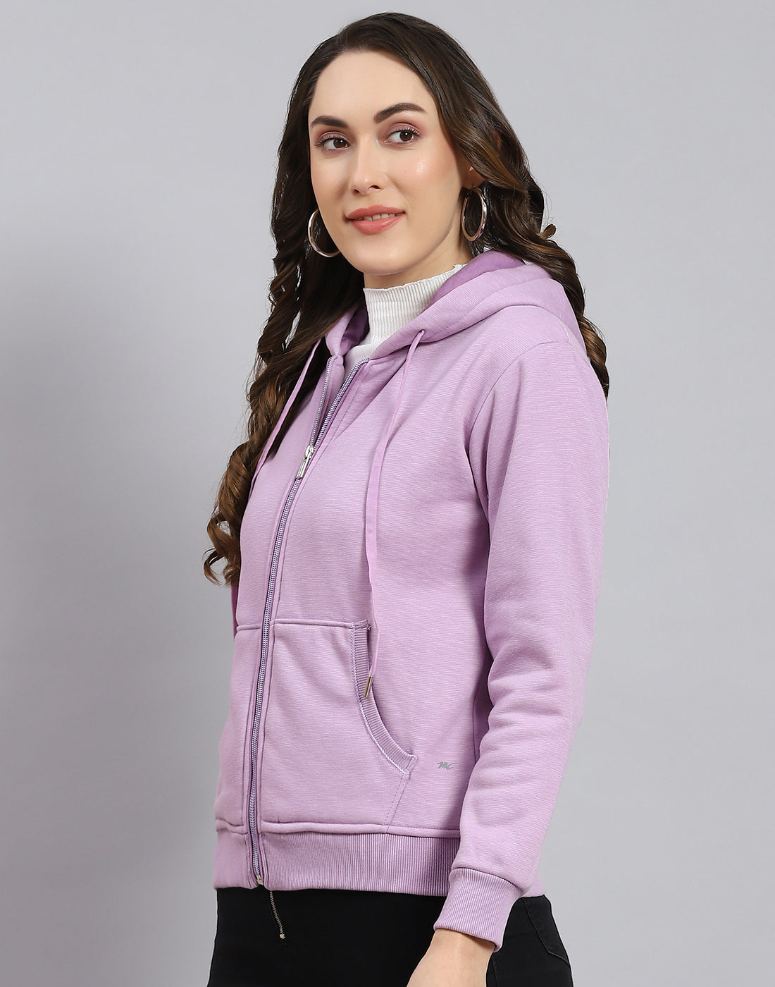 Women Purple Solid Hooded Full Sleeve Sweatshirt