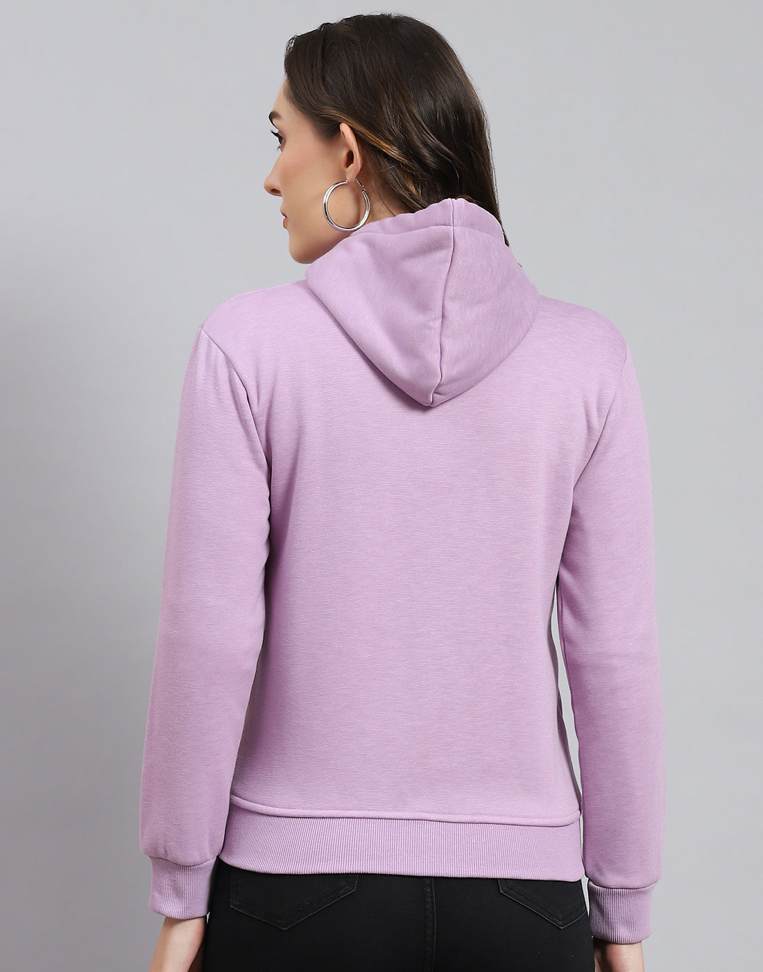 Women Purple Solid Hooded Full Sleeve Sweatshirt