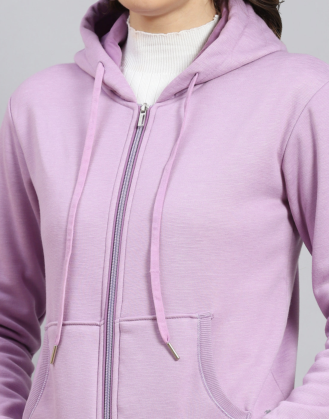Women Purple Solid Hooded Full Sleeve Sweatshirt