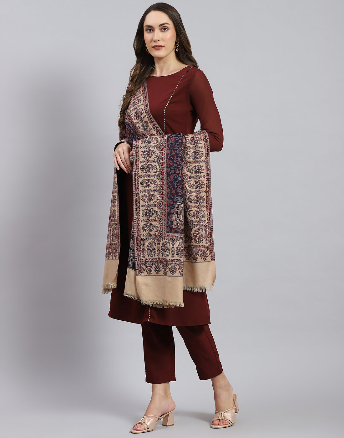 Women Navy Blue Self Design Shawl