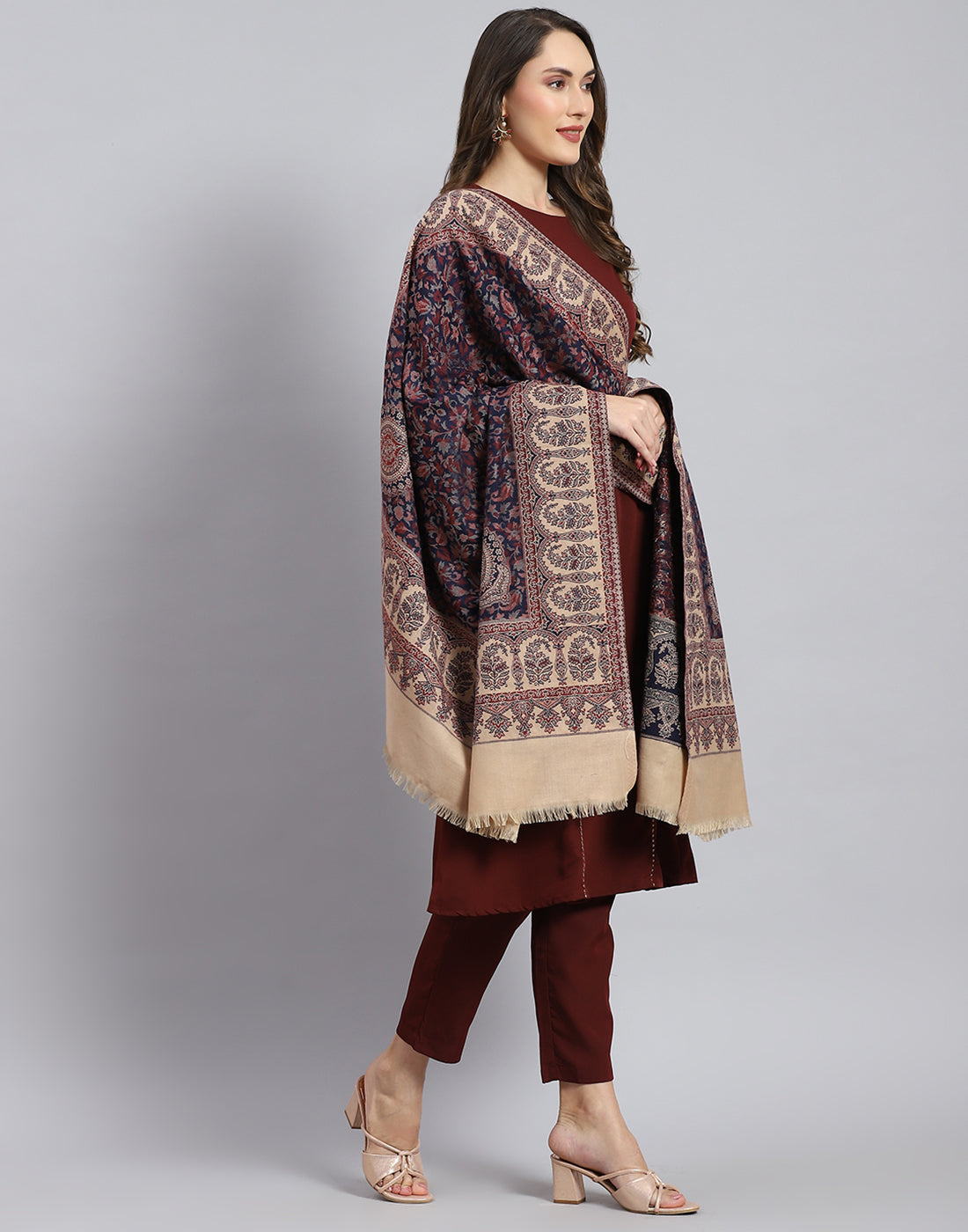 Women Navy Blue Self Design Shawl