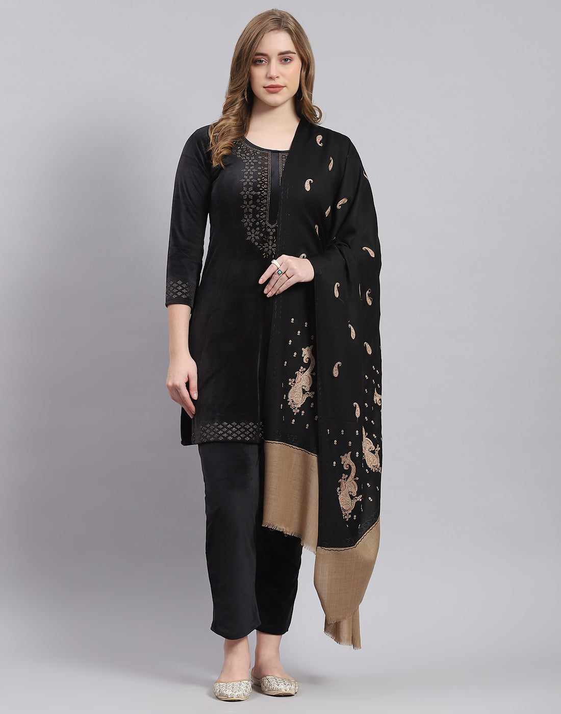 Women Black Self Design Shawl