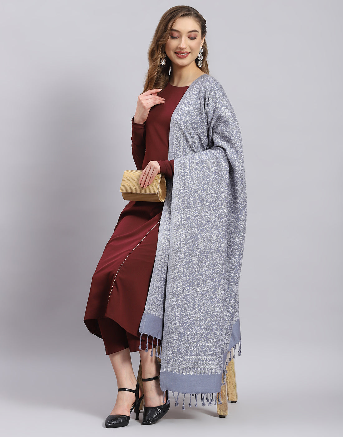 Women Grey Self Design Shawl