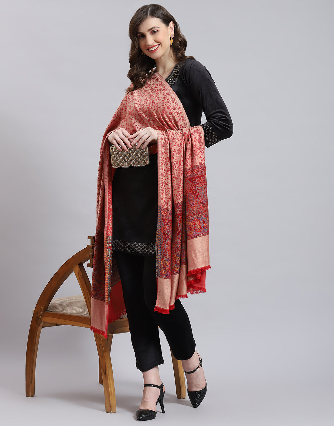 Women Pink Self Design Shawl
