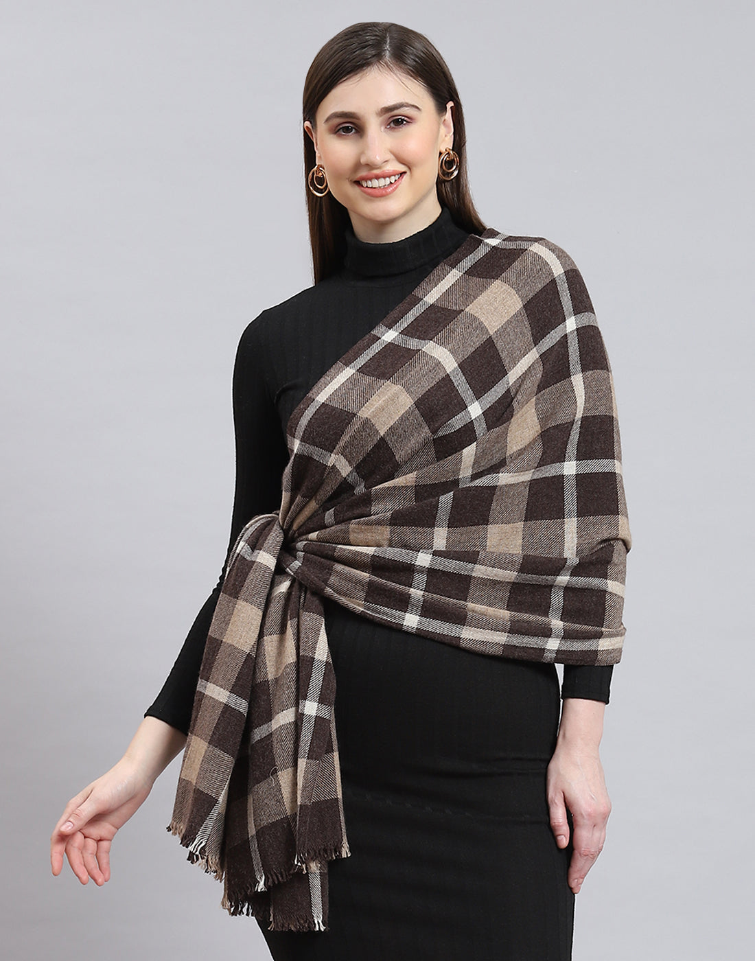 Women Brown Self Design Stole