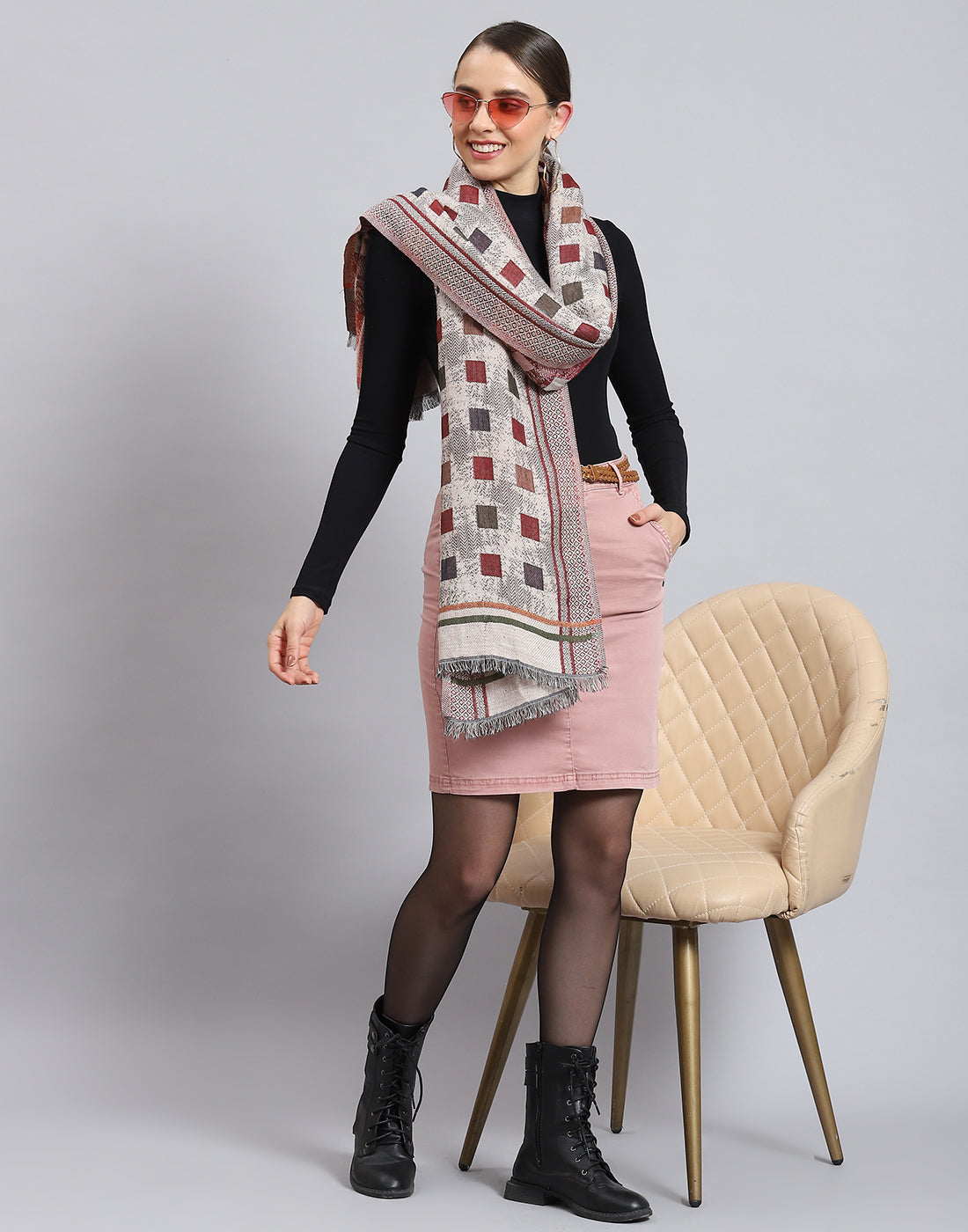 Women Beige Self Design Stole