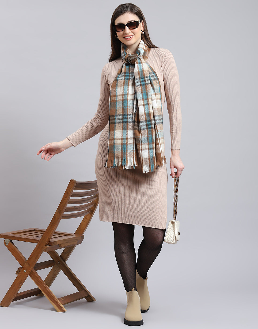 Women Brown Check Stole