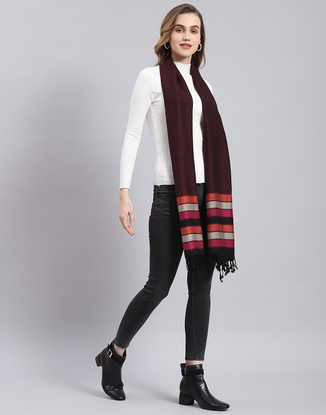 Women Maroon Self Design Stole
