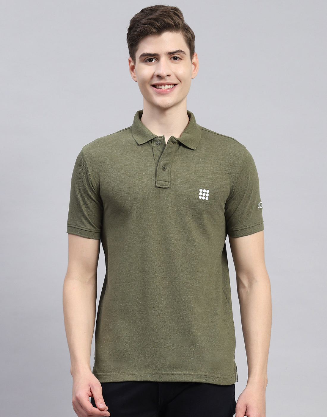 Men Olive Solid Polo Collar Half Sleeve T-Shirt