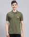 Men Olive Solid Polo Collar Half Sleeve T-Shirt