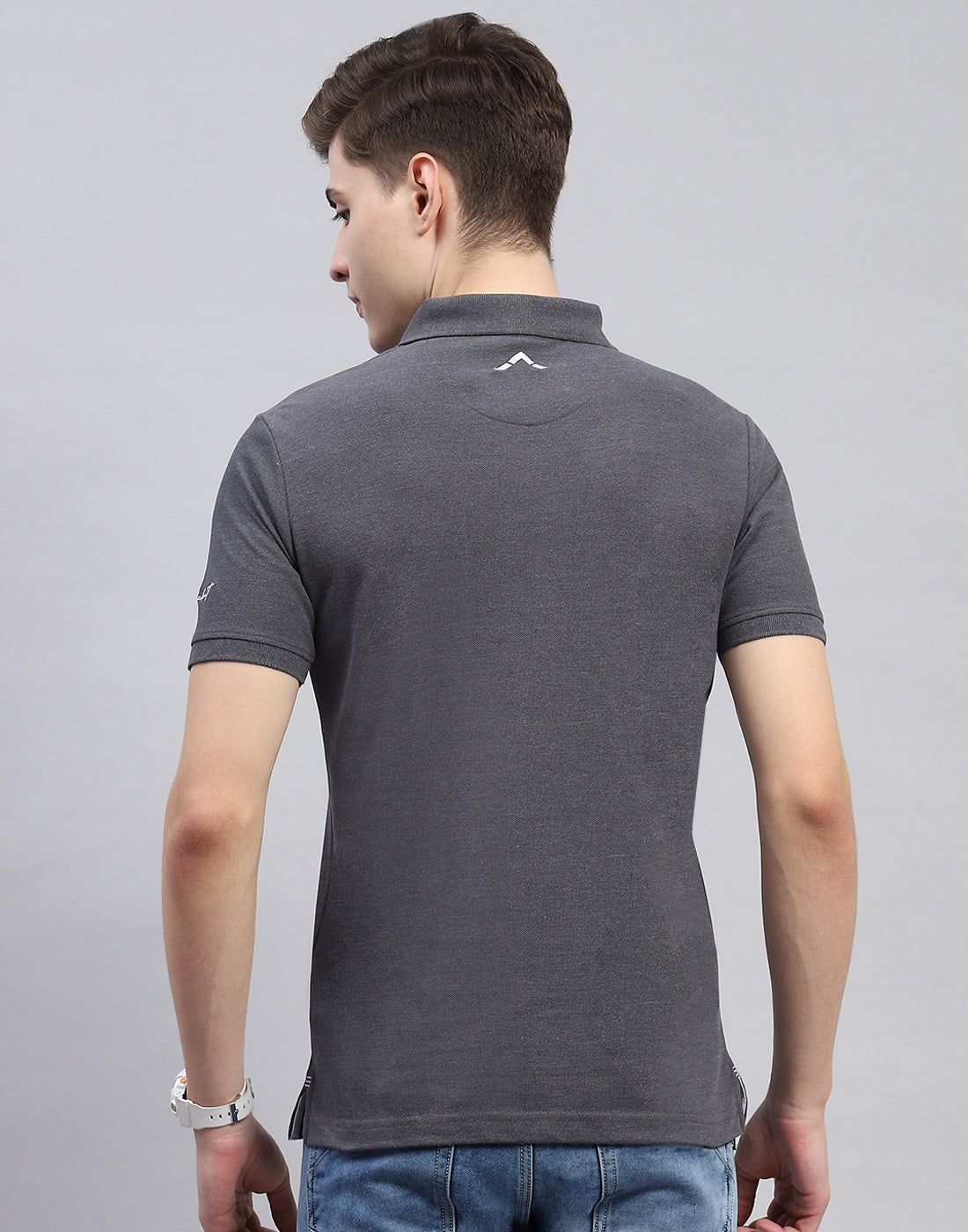 Men Charcoal Solid Polo Collar Half Sleeve T-Shirt