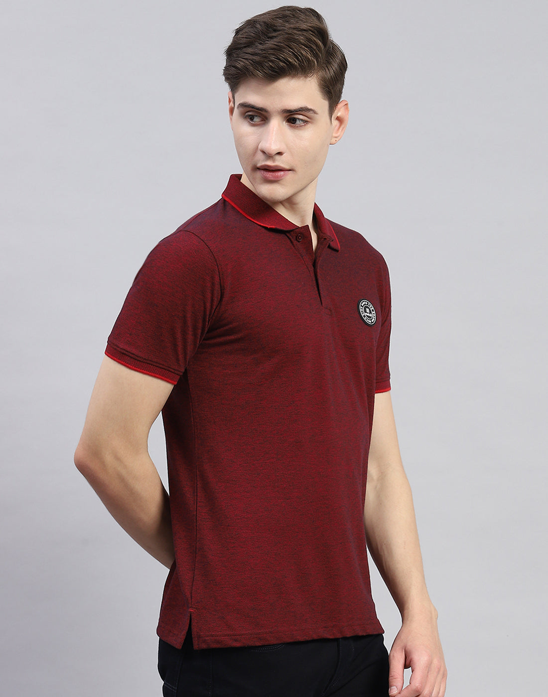Men Maroon Solid Polo Collar Half Sleeve T-Shirt