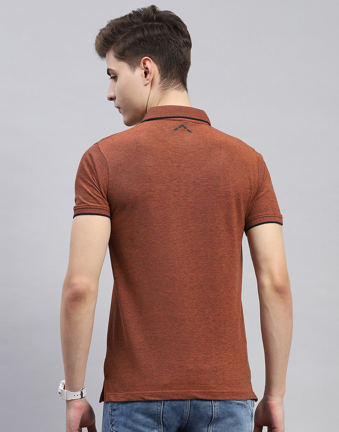 Men Rust Solid Polo Collar Half Sleeve T-Shirt