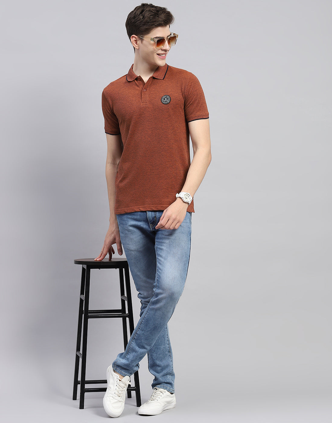 Men Rust Solid Polo Collar Half Sleeve T-Shirt